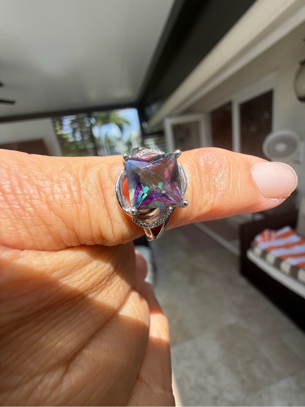 Mystic Topaz Square Halo Sterling Ring With Diamond Accents - Silver Size 7